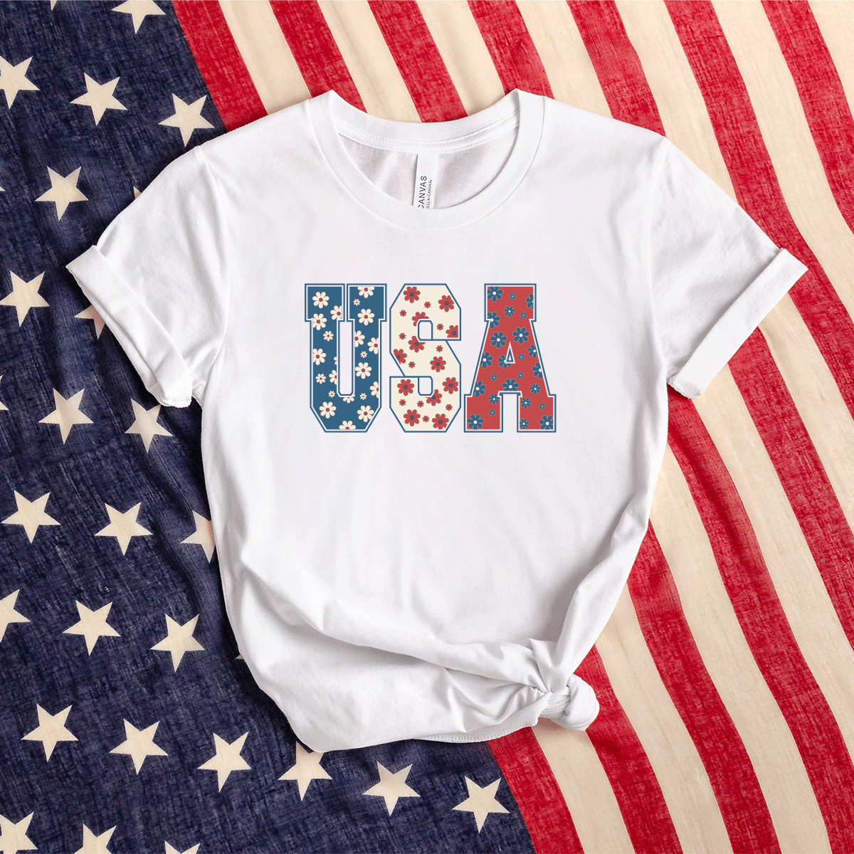 USA (Floral)- Bella+Canvas Tee