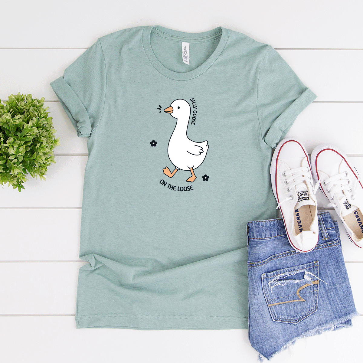 Silly Goose On The Loose (Flowers) - Bella+Canvas Tee