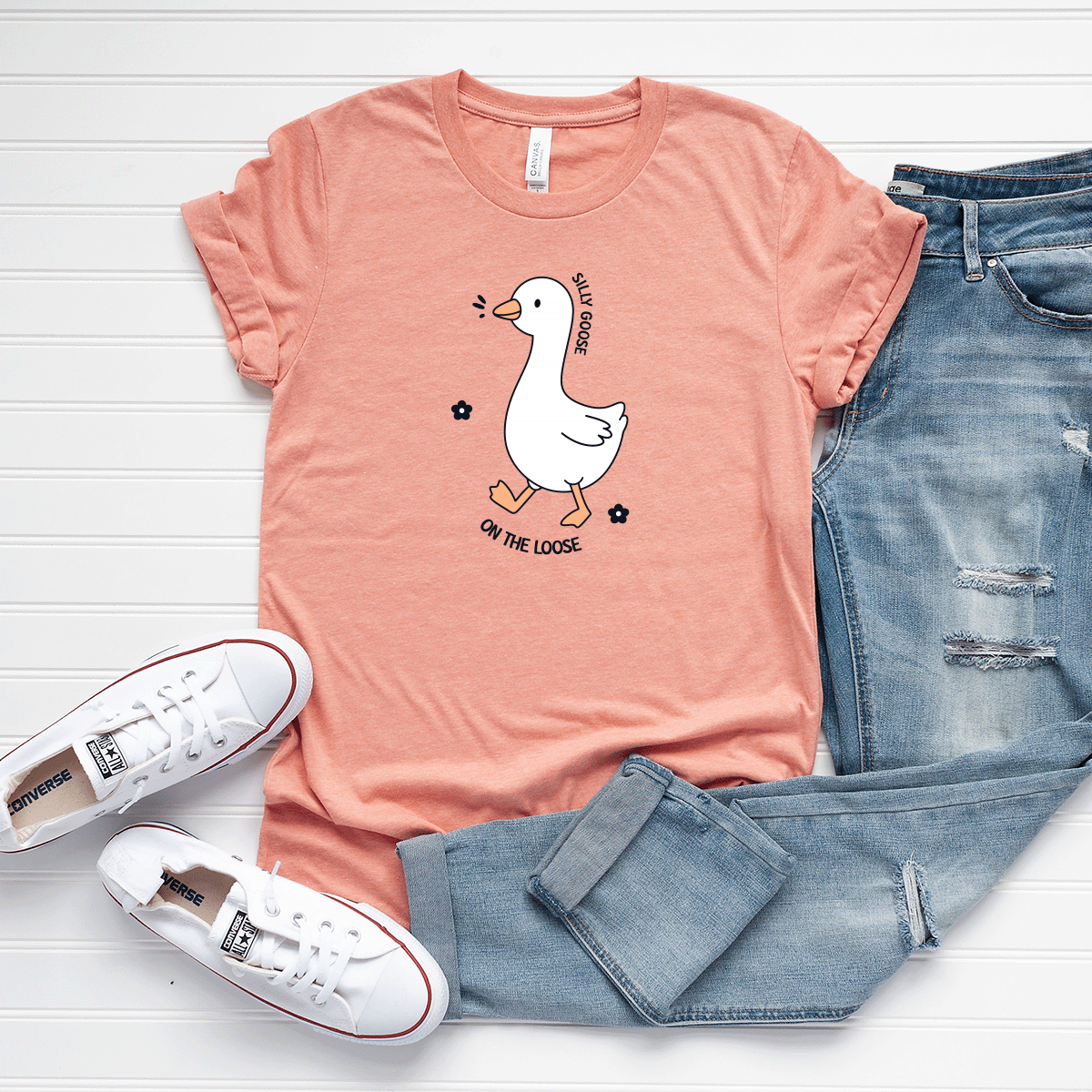 Silly Goose On The Loose (Flowers) - Bella+Canvas Tee